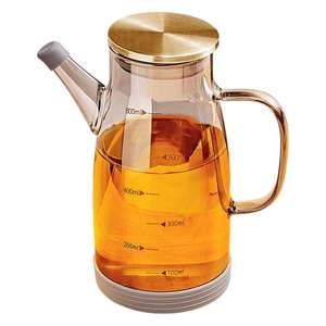 เหยือกน้ำมันแก้วบอโรซิลิเกตสูง แอมเบอร์ ขนาด 600 มล. พร้อมฝาและหูจับ ป้องกันการรั่วซึม สำหรับใช้ในครัว - Product Image 2