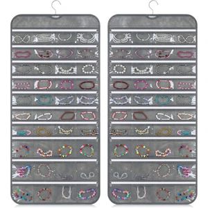 Double-Sided Folding Hanging Jewelry Organizer 80 Pockets 36 Hooks Fabric Storage Bag with Zipper for Earrings Necklaces Rings - Product Image 1