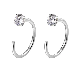 Anneaux de boucles d'oreilles en argent Sterling 925, incrusté de fils en Zircon, quatre griffes, nez, boucle d'oreille, crochet minimaliste, tendance, personnalité, plaqué platine