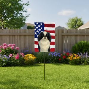 Bandiera da Giardino Giapponese con Bandiera Americana, Decorazione Bianca e Nera per Cortile, Banner Artistico per Patio, Insegna Floreale per Prato - Product Image 2