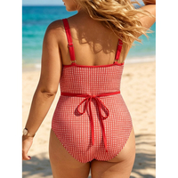 Nouveau maillot de bain une pièce sexy Hellow grande taille, rouge à carreaux, décolleté plongeant, avec bretelles croisées, pour les vacances