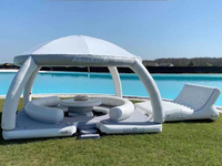 Île flottante gonflable d'extérieur personnalisée avec toit, ponton gonflable avec transat aquatique à vendre