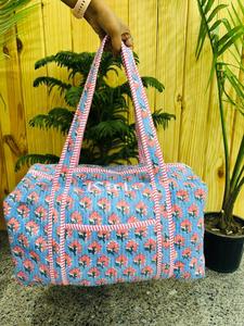 Bolsa de Viaje Grande de Algodón para Mujer, Bolsa de Lona Acolchada Hecha a Mano, Bolsas de Viaje con Estampado de Bloques, Bolsas de Mano - Product Image 4