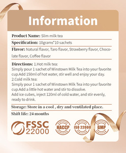 WinsTown Slim Milk Tea, brûleur de graisse pour la perte de poids, contrôle de l'appétit, shake diététique, faible en calories, sans <span class=keywords><strong>sucre</strong></span>, 10 sachets - Product Image 2