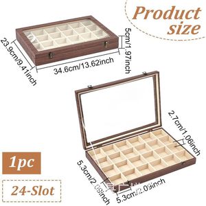Wooden Jewelry <b>Box</b> With <b>Glass</b> Lid 34.6x23.9x5cm Divided Storage For Earrings Rings Desktop Organizer Retro Color - Product Image 4