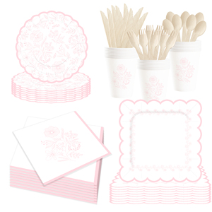 DAMAI - Juego de Decoración para Fiestas de Cumpleaños, Venta al por Mayor, Platos de Papel Románticos con Flores Rosas, Mantel, Vajilla Desechable para Fiestas - Product Image 2