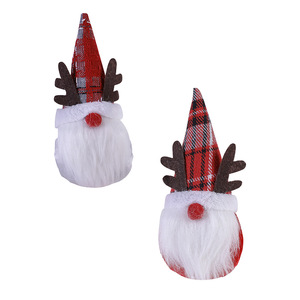 Décoration de Noël suspendue : Gnome sans visage avec chapeau en tissu à carreaux et bois de cerf, pendentif pour sapin de Noël - Product Image 4