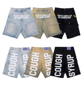 Nueva Llegada: Shorts de Mezclilla para Hombre con Estampado de Letras 'THAT'S A AWFUL LOT OF COUGH SYRUP', Estilo Hip Hop - Product Image 1