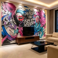 Papier peint personnalisé, murale graffiti colorée, fond mural d'art urbain moderne pour bureau créatif, hôtel, club et espace commercial
