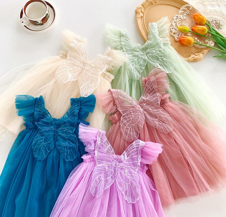 Лидер продаж, Тюлевое платье для девочек, плиссированное кружевное платье-пачка без рукавов с 3D крыльями бабочки, летнее платье для маленьких девочек, вечернее платье-бабочка