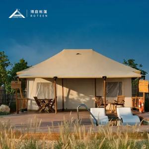高品質耐火防水キャンバスキャンピングテントパティオ付き高級サファリスタイルサファリアドベンチャー - Product Image 2