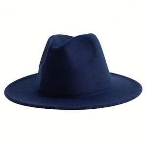 Chapeau Panama en feutre de laine à bord large pour femme, style plat, idéal pour l'hiver, luxe, pour <span class=keywords><strong>homme</strong></span>, pour fête, promotion, cadeau - Product Image 4