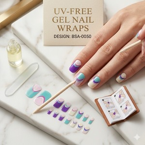 <span class=keywords><strong>Kit</strong></span> de 22 Tiras de <span class=keywords><strong>Uñas</strong></span> Semipermanentes Precuradas, No Tóxicas, Antienganches, Sin Lámpara, con Brillo Cristalino, Sin Rayos UV - Product Image 2