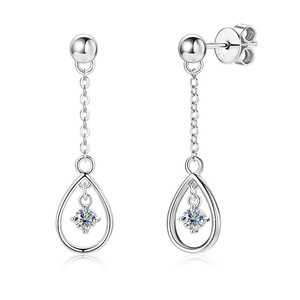 14K Gold Plated 925 Sterling Silver Tassel Stud Dangle Drop Earrings with 3mm Round Cut VVS <strong>Moissanite</strong> Women's Luxury Jewelry - Product Image 5