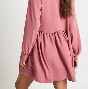 Women's Shirt <strong>Dress</strong>, Long Sleeve Lapel Mini Skirt, Casual Loose Fit with Pleats, Soft and Flowy Fabric - Product Image 5