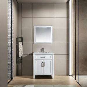 Mueble de Baño Moderno de Lujo de 30 Pulgadas, de Madera Contrachapada Sólida, con Espejo, Gabinete, Lavabo Individual, Cajones con Cierre Suave y Tiradores - Product Image 1