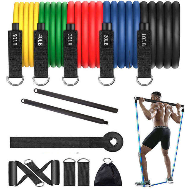High Quality Gym Exercise Workout Fitness Kits 11Pcs Latex Resistance Band Bands Set