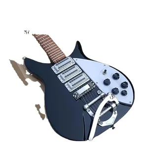 Johnlennon Korte Schaal Lengte Zwarte Elektrische Gitaar Bigs Tremolo Bruine Lak Verf Toets Dot Inlay 527Mm 6 Snaar