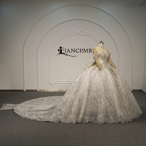 Vestido de Novia Xyg006-Pz con Corsé de Cuentas, Apliques de Encaje Plateado, Cola Catedral y Lazo en la Espalda, Estilo Princesa, Jancemebr - Product Image 4