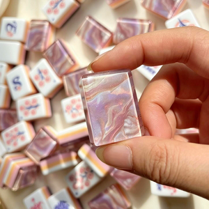 Jeu de Mahjong américain en acrylique rose, 160 tuiles, 4 couches, motif floral peint à la main avec effet coquille irisée, OEM - Product Image 2