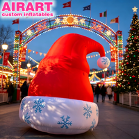 Chapeau de Père Noël gonflable géant avec motif de fleurs de glace pour la décoration de toits de centres commerciaux, décorations gonflables pour les fêtes de Noël