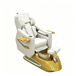 Fauteuil de pédicure électrique de luxe avec base dorée, lumière LED, fonction massage, plateau latéral et baignoire pour les pieds - Product Image 2
