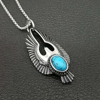 Collier pour homme MECYLIFE en acier inoxydable, pendentif turquoise bleu naturel, collier vintage avec aigle, bijoux animaliers