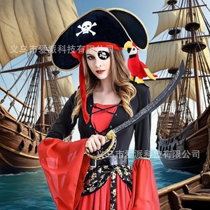 Pirate Captain Hat <b>Black</b> Skull Design Red <b>String</b> Halloween Costume Prop - Product Image 3