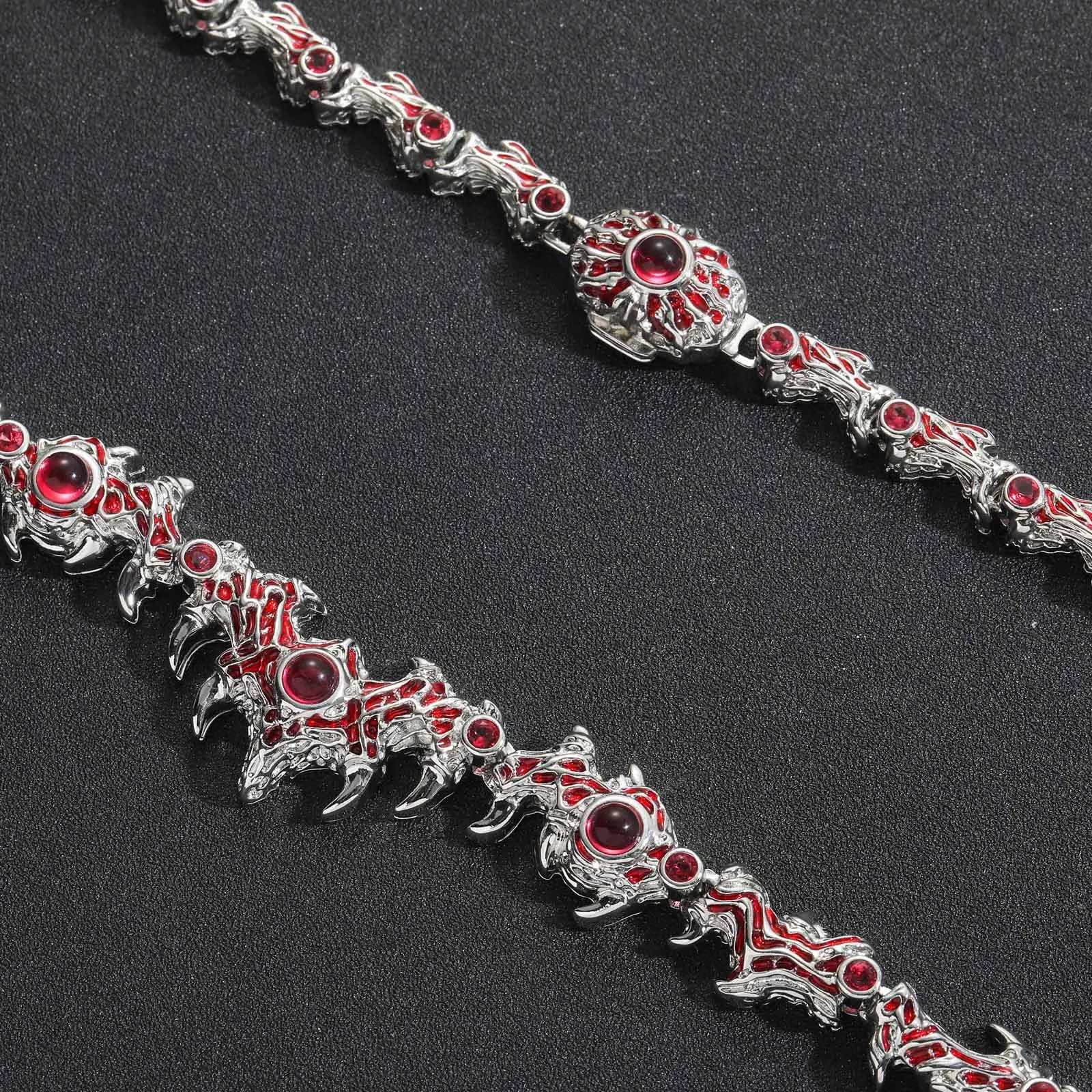 New 14mm Spiked Parasitic Red Eyes Thorns Iced Out Exaggerated Hip Hop Necklace for Men Women