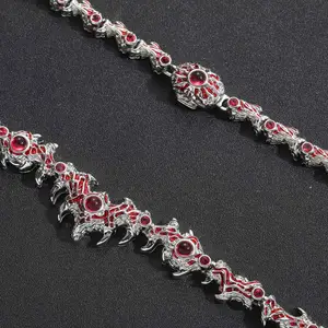New 14mm Spiked Parasitic Red Eyes Thorns Iced Out Exaggerated Hip Hop Necklace For Men Women