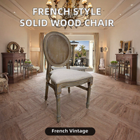 Chaise de salle à manger en bois massif de style français, dossier ovale en rotin antique, siège rembourré, mobilier traditionnel pour la maison et l'hôtel