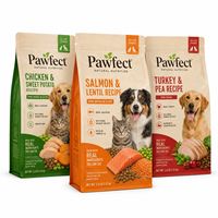 Sac d'emballage pour aliments pour animaux de compagnie en kraft naturel, pochette à fond plat personnalisée pour chien et chat avec photos réalistes d'animaux et design d'ingrédients