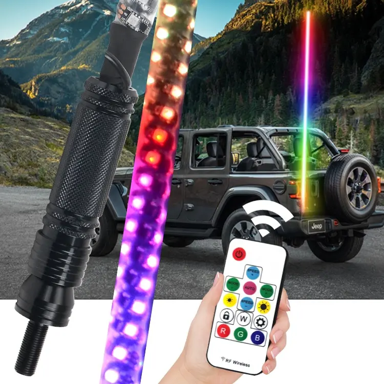 Uzaktan kumanda anten RGB 360 derece Spiral 1.5m 5ft LED kırbaç ışıkları ATV UTV için 4WD