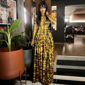 欧式美式风格ins复古优雅女式百褶大摆A字裙高领长袖连衣裙 - Product Image 4