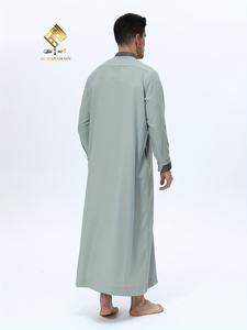 Al Haramain <b>Men</b> <b>Thobe</b> Long Sleeve Stand Collar Ankle Length Cotton Prayer Robe Solid Color so sweet - Product Image 6
