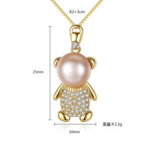 S925 שרשרת זהב מצופה טדי דוב תליון שרשרת - Product Image 3