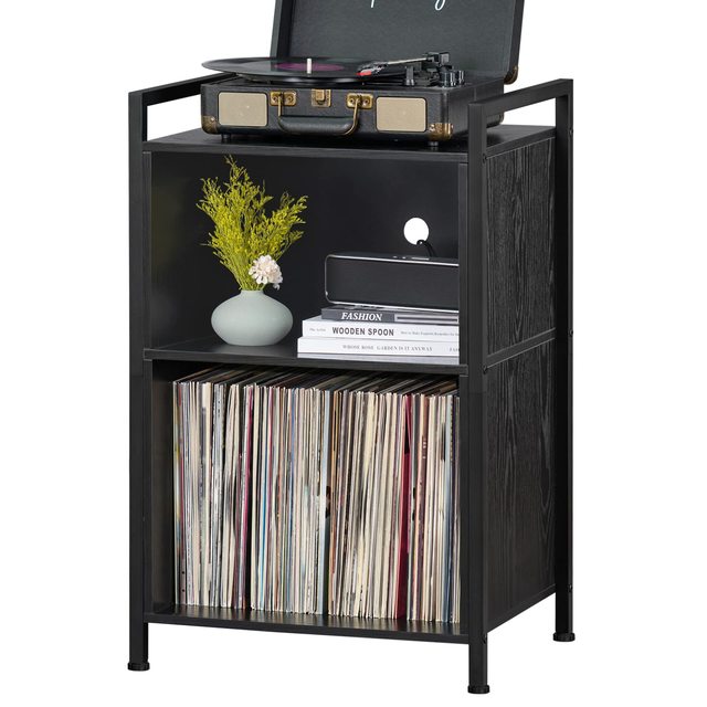 Modern Wholesale Living Room & Kitchen Furniture Record Player Stand with Storage Wooden 3 Shelf CD Vinyl Record Holder