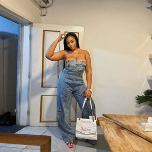 Vente en Gros Combinaison en Denim à Jambes Larges Respirante pour Femmes Livraison Rapide Jean Une Pièce Exposé pour l'Été Style Décontracté - Product Image 3