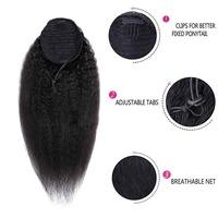 Extensions de queue de cheval à cordon de serrage, cheveux humains vierges, texture Yaki, double trame, longueur 8-26 pouces, toutes couleurs, teintables