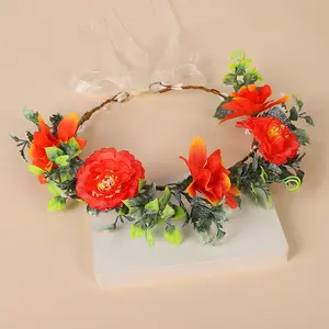 Sweet Artificial Handcrafts Flower Crown Headband Wedding Hair Accessories European Style Floral Wreath Hair Band