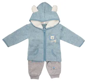 Baby clothing sets boy garments winter solid pyjama with hood two piece sweater fleece jacket set with zipper