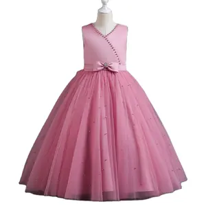 Vestidos de princesa para niñas de 4 a 14 años, ropa rosa y púrpura, sin mangas, hasta el tobillo, con lazo grande