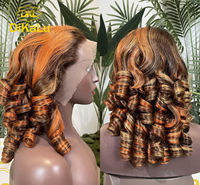 DKL Perruque Lace Front Cheveux Humains Vierges Brésiliens Bouclés 'Egg Curly' Densité 250% Colorée avec Mèches 13x4 Transparente 16-24 pouces