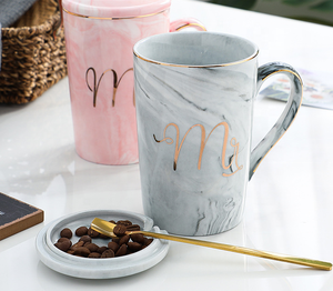14oz Pink Grey Mr Mrs Souvenir Wedding Gift Couple Lover <b>Reusable</b> Ceramic Marble Coffee Tea <b>Mug</b> - Product Image 6