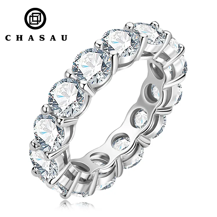 Venta caliente clásico 5mm 0.5CT 925 plata esterlina personalizado Moissanite Eternity Band anillo de tenis para mujeres