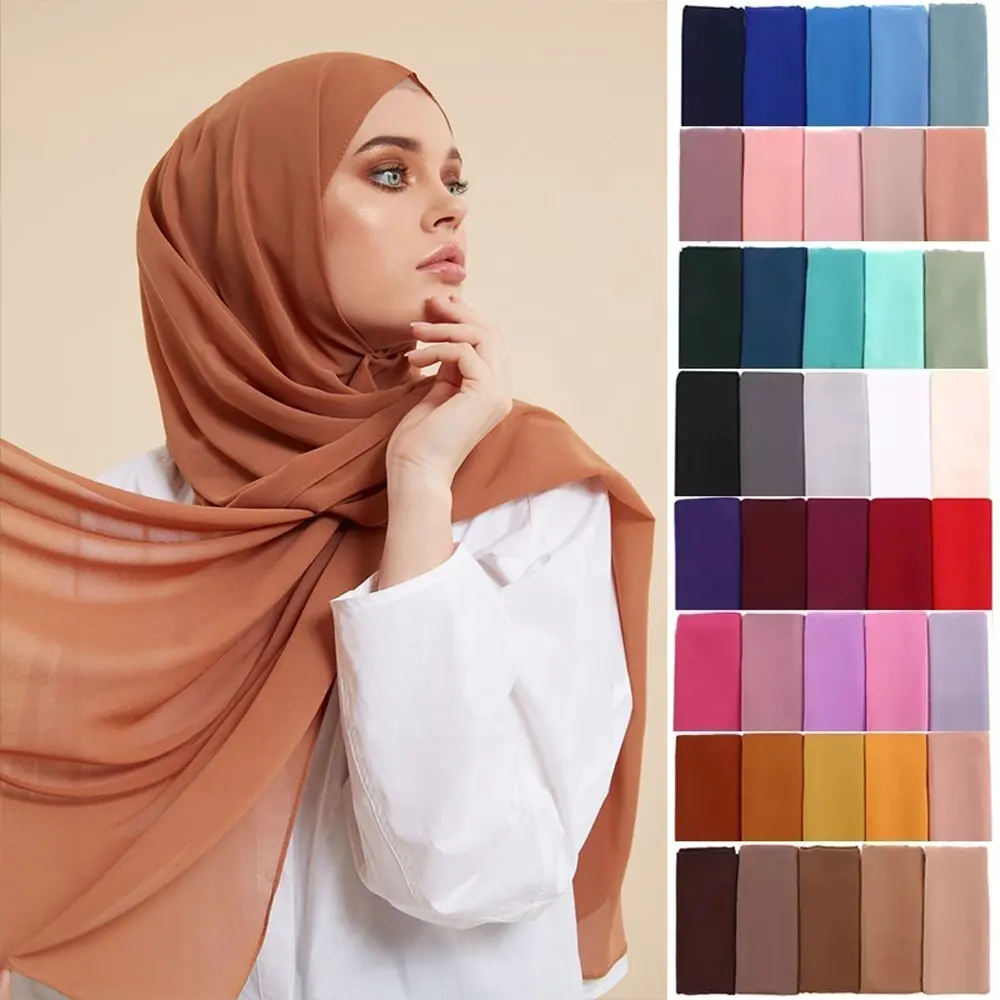 2024 Hot 86 Colors High Quality Islamic Shawl Soft Plain Georgette Muslim Women Hijabs Headscarf Bubble Chiffon Hijab Scarf