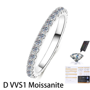 แหวนเงินแท้ S925 ชุบโรเดียม ประดับเพชรโมอิสซาไนต์ทรง D VVS1 GRA แบบคลัสเตอร์ ดีไซน์เรียบหรู ประดับเพชรแบบพาเว่ วงแหวนแต่งงานทรงเรเดียนท์ อีเทอร์นิตี้ - Product Image 1