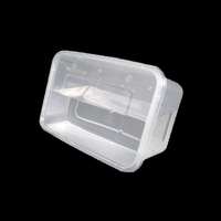 Récipient alimentaire jetable en plastique transparent rectangulaire pour micro-ondes de 750ml avec couvercle