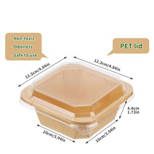 กระดาษคราฟท์เกรดอาหาร วัสดุรีไซเคิล ชามสลัดทรงสี่เหลี่ยมขนาด 500 มล. พร้อมฝา PET สำหรับใส่กลับบ้าน - Product Image 3