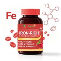 Gummies Riches en Fer Vitamines C B6 B12 Zinc Multivitamines Folate Complexe B Saveur Baies Énergie Immunité Antioxydant Doux pour l'estomac